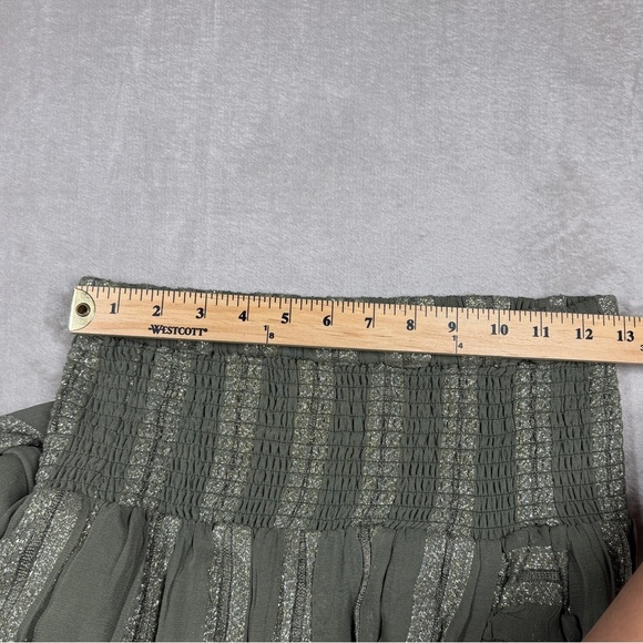 Misa LA Sedona Green Metallic Striped High Low Ruffle High Slit Maxi Skirt Small - Picture 10 of 17